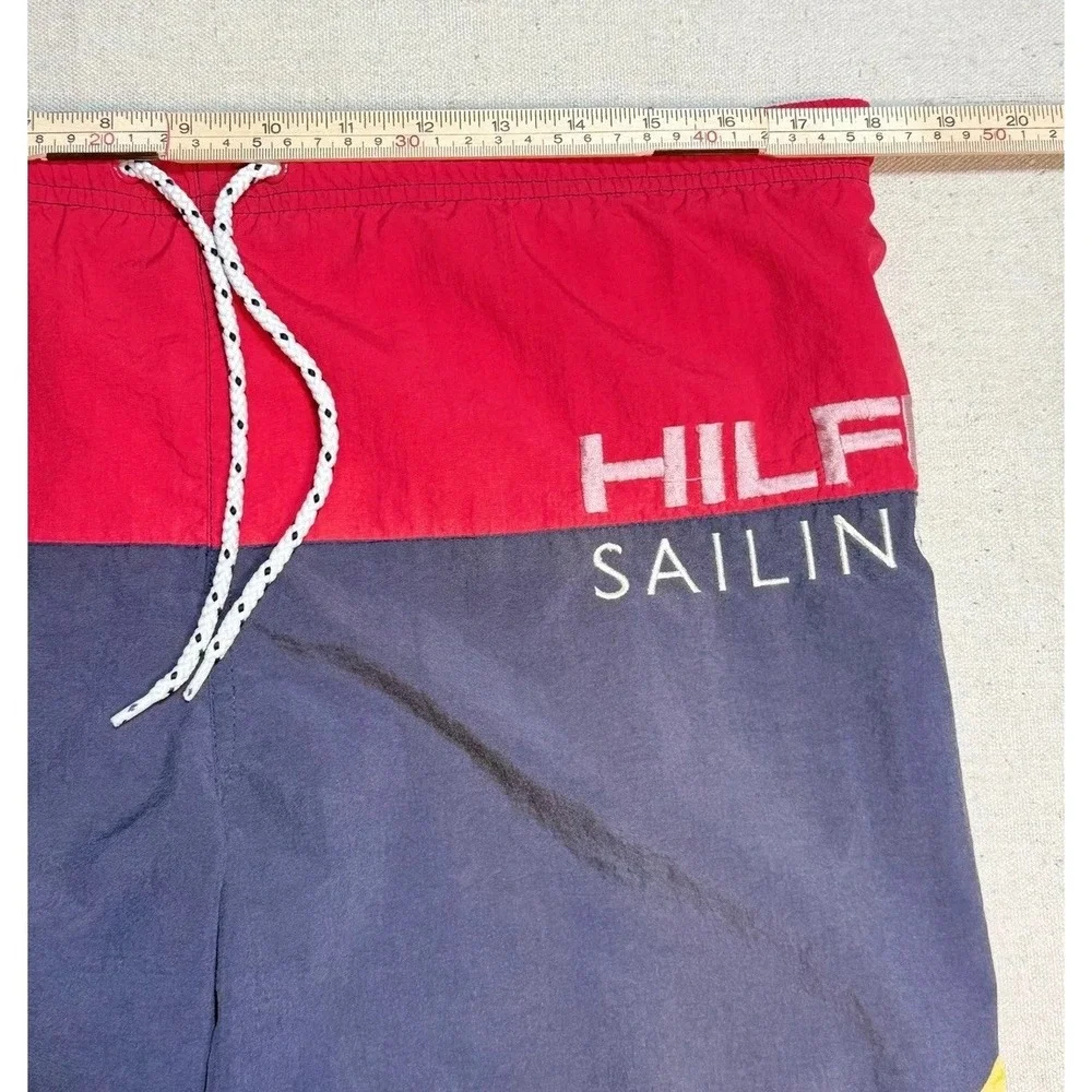 Tommy Hilfiger Sailing Gear Swim Trunks Large Vintage Colorblock Navy Red Nylon